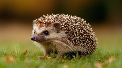 Cute Hedgehog in Nature: A charming hedgehog with its distinctive spiky coat, foraging in a vibrant green meadow, and enjoying the freedom of its natural habitat