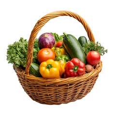 wicker basket with fresh vegetables isolated on transparent background