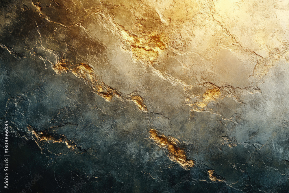 Poster dark stone texture with golden veins, illuminated with warm light, creating a luxurious and dramatic