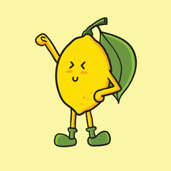 Cute Cartoon Lemon in a Cheerful Encouraging Pose