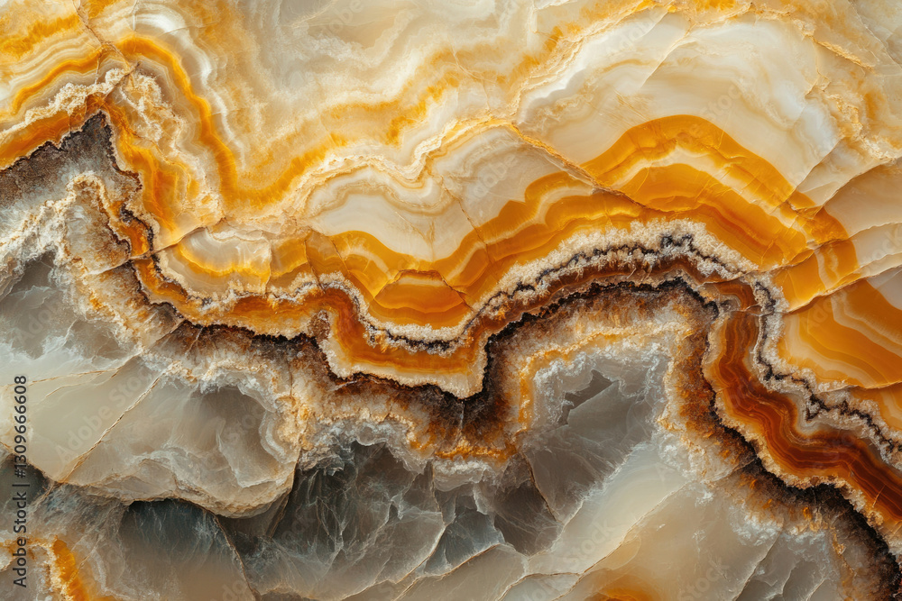 Poster close-up view of a stunning onyx stone, showcasing its intricate swirling patterns and rich, warm co