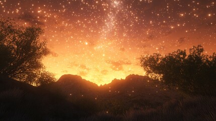 Fototapeta premium Under the Vast Expanse of Velvet Sky Studded with Stars