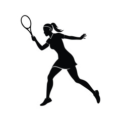 "Female Tennis Player Silhouette - Dynamic Vector Illustration for Sports, Fitness, and Competition Designs