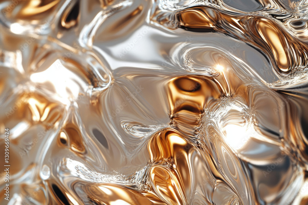 Poster Abstract image of flowing gold and silver liquid, creating a luxurious and dynamic visual.