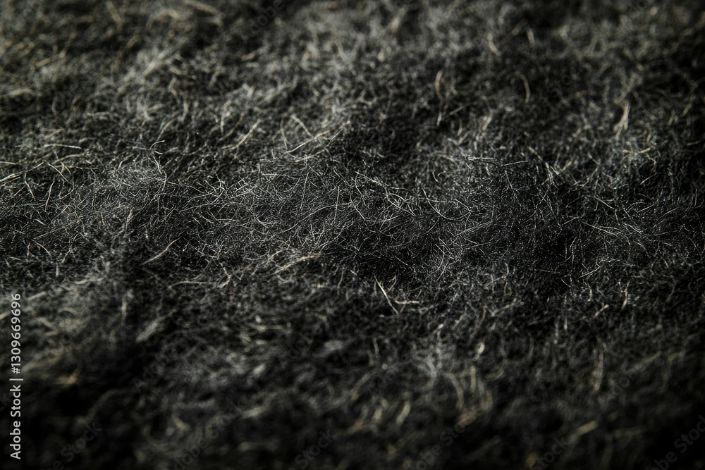 Poster Close-up of dark, textured fabric with visible fibers, showcasing its fuzzy and slightly rough surface.