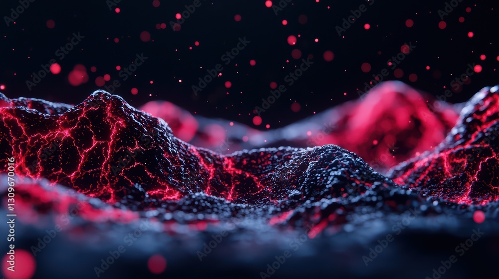 Poster abstract representation of contamination spreading across terrain with blurred background effects