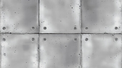 A textured, gray concrete wall featuring square panels with visible bolts, creating an industrial aesthetic.
