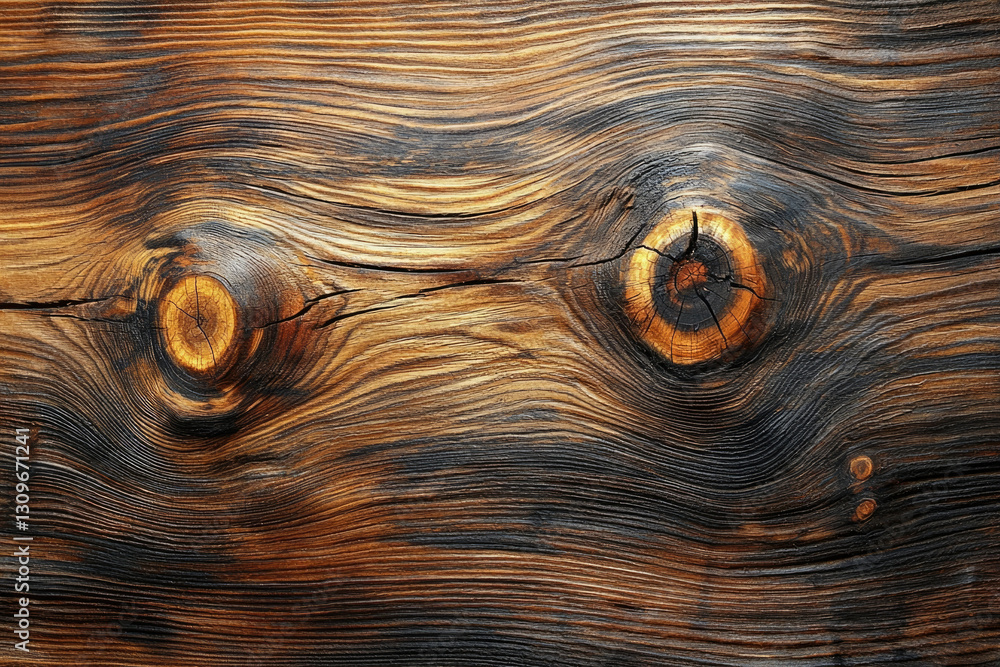 Poster dark brown wood texture with knots and grain patterns, showing rich color and details.