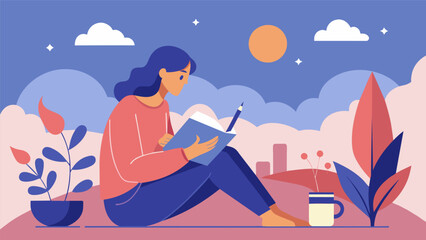 In the peaceful stillness of the morning the writer uses their journal as a canvas to document and explore their dreams desires and aspirations.. Vector illustration