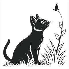 silhouette cat white background