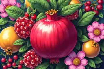 Enchanting Pomegranate Drawing with Animated Flair