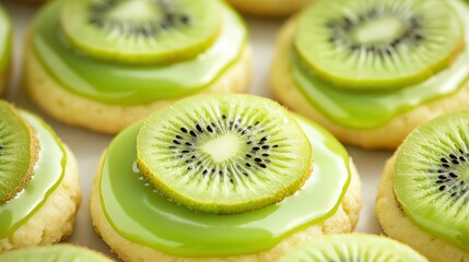 Fototapeta premium Delicious Kiwi Cookies with Green Glaze Ready to Eat Sweet Treat