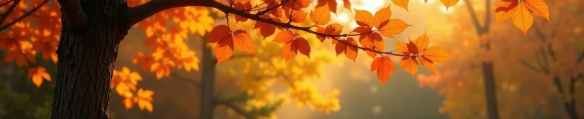 Fototapeta premium Tree's leaves rustle in the gentle autumn wind, tree, breeze, warm