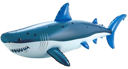 Inflatable shark toy, a fun summer item! This large, blue and white shark is perfect for pool parties.