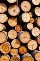 Fototapeta premium a close up of a pile of cut logs with a black background