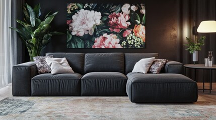 Modern Living Room with Floral Artwork