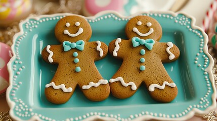 Gingerbread Cookies on Decorative Plate for Festive Treats