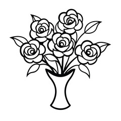 A  rose bouquet line art drawing on White Background