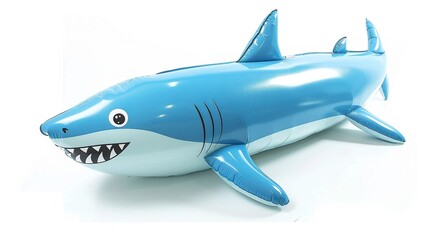 Obraz premium Fun, inflatable shark toy in light blue. Perfect for kids' pool parties!