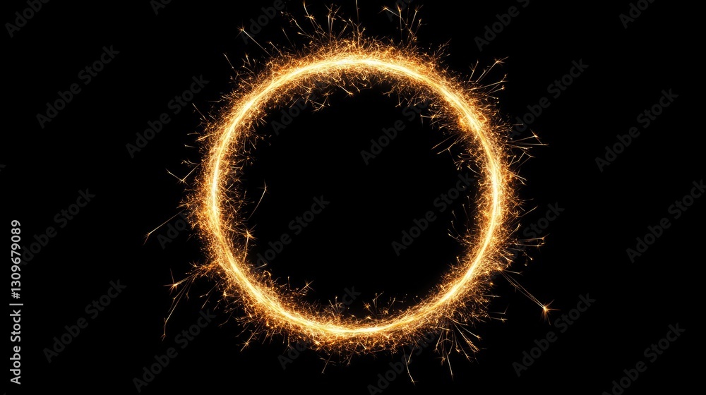 Poster sparks fly actively in a circular pattern, illuminating the darkness with their bright and captivati