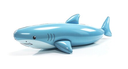 Obraz premium Light blue inflatable shark toy, perfect for summer fun in the pool or bath. A playful addition to any water-themed playtime.