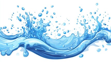 Abstract water splash graphic, dynamic motion, white background, digital art, for product design
