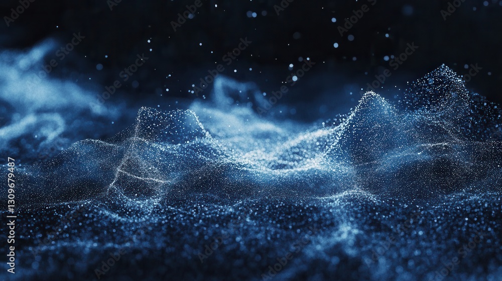 Poster futuristic digital particles forming human silhouette representing ai driven politics in dark blue a
