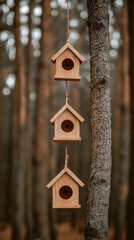 Wooden Birdhouses Hanging on Tree Photo