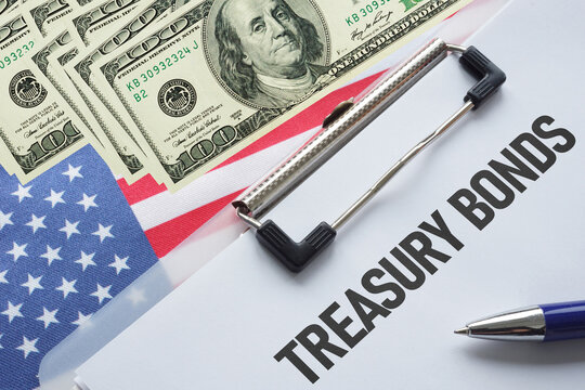 Treasury bonds of USA and Concept of crisis in US economy. United States of America Treasury