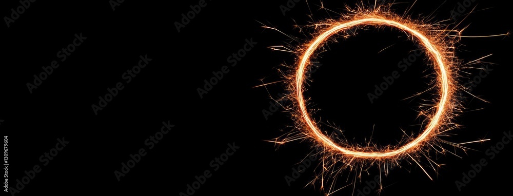 Poster sparks fly actively in a circular pattern, illuminating the darkness with their bright and captivati