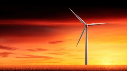 Fototapeta premium Dynamic Wind Turbine Against a Vivid Sunset Sky Showcasing Renewable Energy Solutions