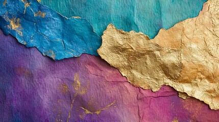 Abstract Gold Purple Blue Texture Background Artistic Design Elegant Luxury Grunge Paper Watercolor Handcrafted Vintage Style Decorative Image Premium