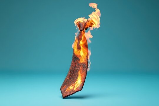 A formal necktie engulfed in vibrant orange and yellow flames