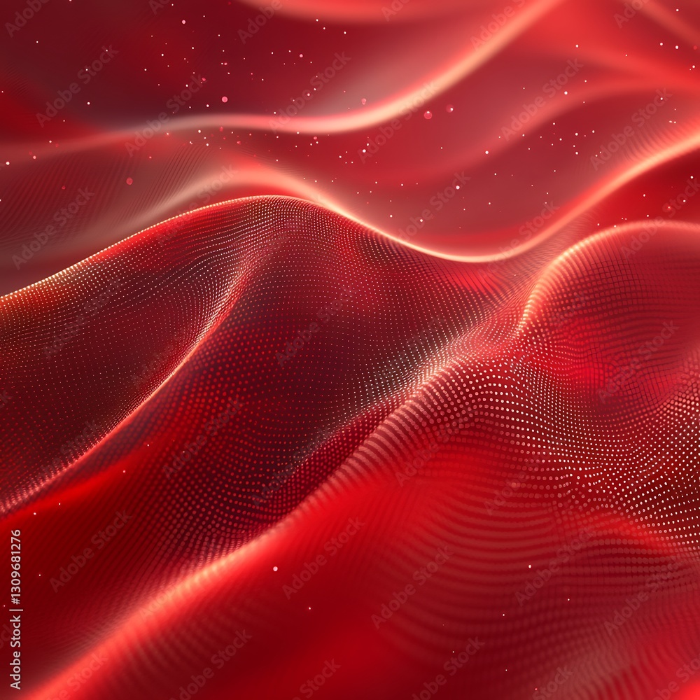 Poster abstract red particle wave digital art design