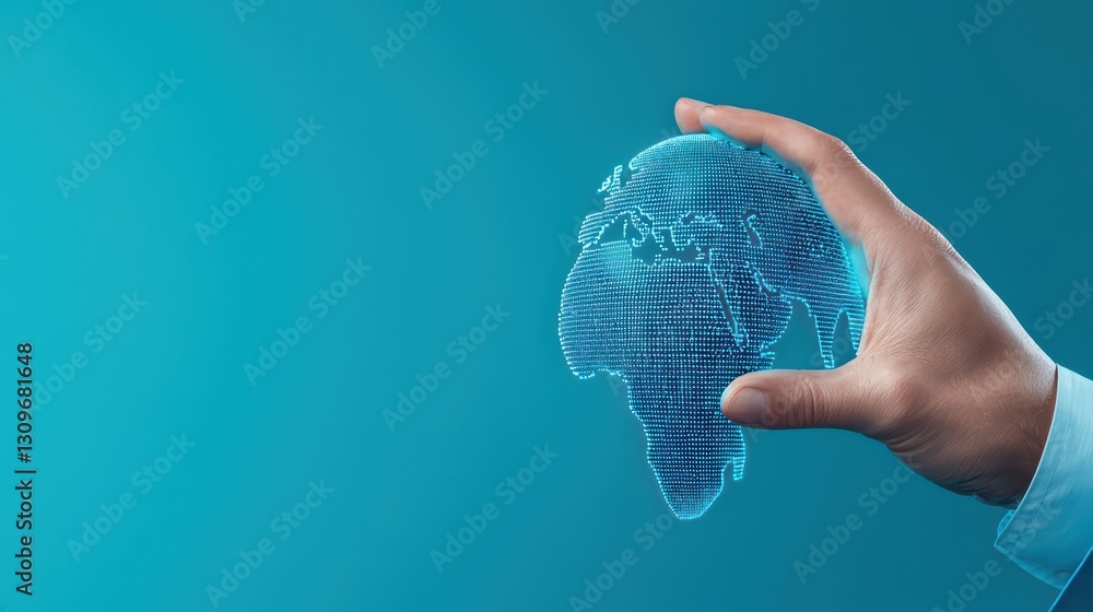 Poster hand holding digital globe representing global connectivity and artificial intelligence integration
