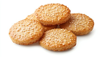 Pile of Sesame Cookies on White Background Ready to Eat
