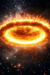 Fiery ring of cosmic explosion in space.