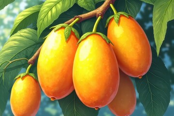 Vibrant Anime Artwork of Lucuma Fruits Depiction