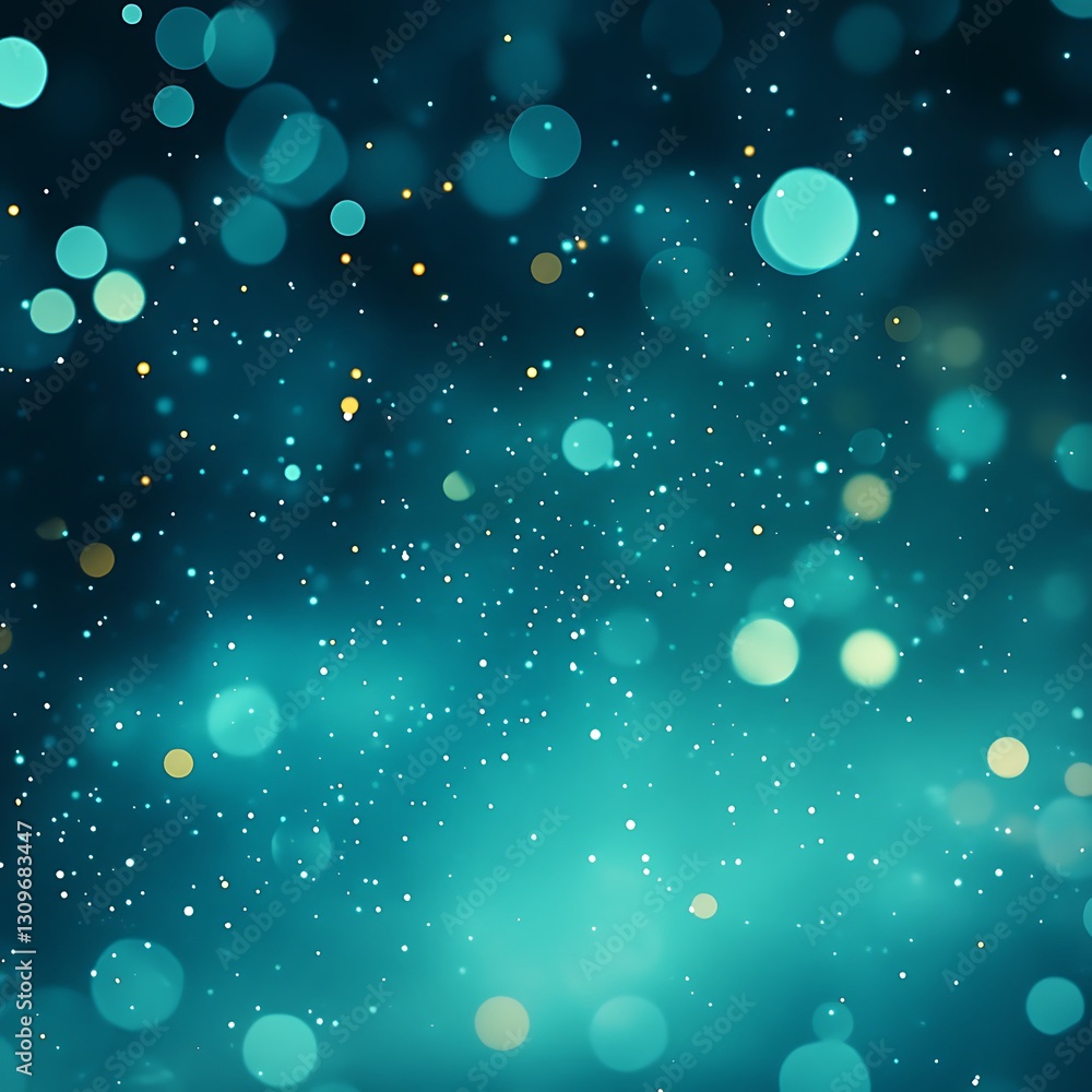 Poster abstract teal bokeh lightscape with sparkling dust