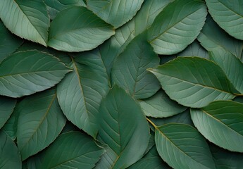 Obraz premium Dense Arrangement of Fresh Green Leaves Overlapping Each Other in Natural Background for Organic and Botanical Design Projects