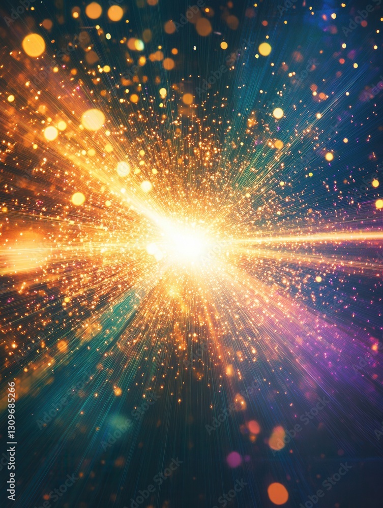 Poster radiant beams of light breaking through darkness with vibrant color sparks in abstract inspiration g