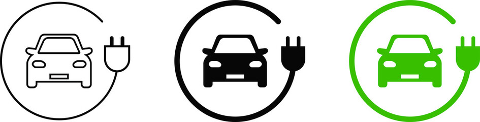 Car charging point icon png. Electric plug symbol. Electricity sign. Green energy vector illustration. Wire with plug and lightning bolt pictogram. Phone charge technology concept
