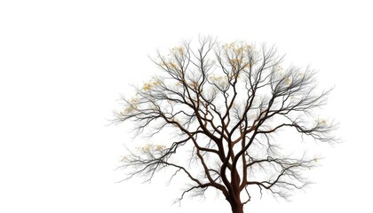 Obraz premium Lone deciduous tree, branches reaching skyward, stark white background, flora, trunk