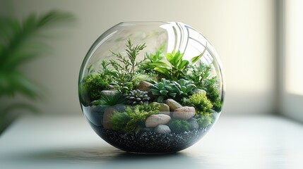 Terrarium on table, indoor, light, nature