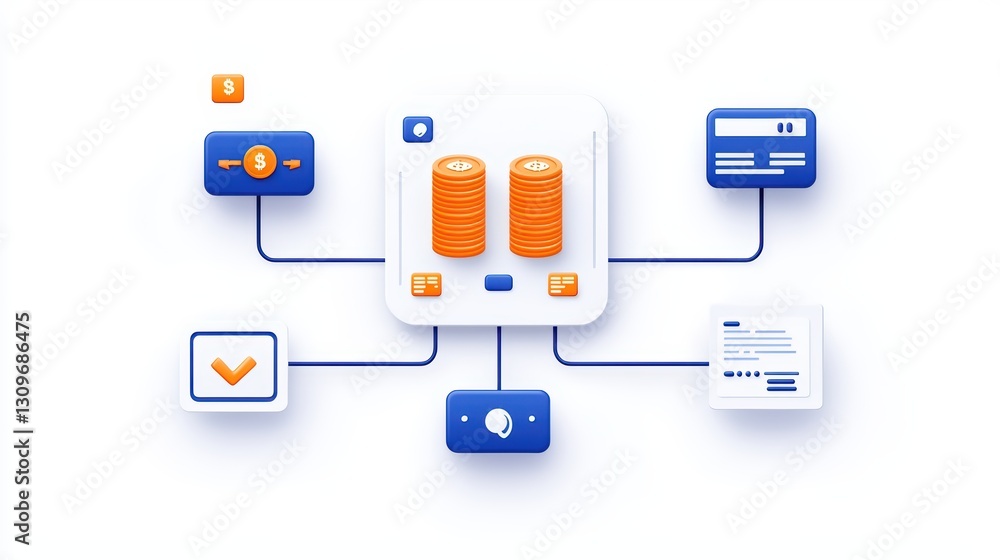 Poster modern minimalist administration concept in paperless workflow with digital icons and elements