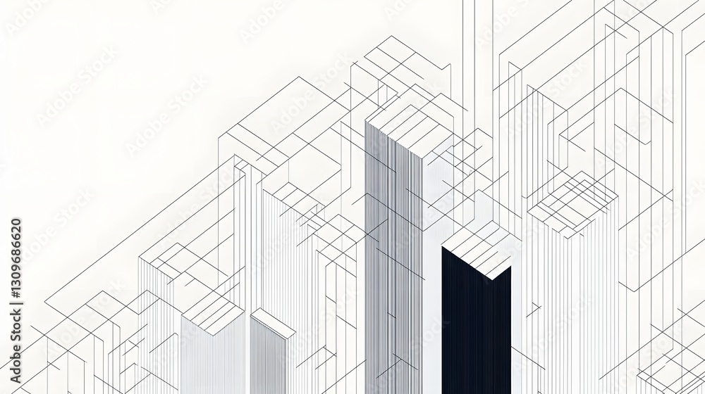 Poster perspective view of futuristic skyscrapers with abstract line pattern