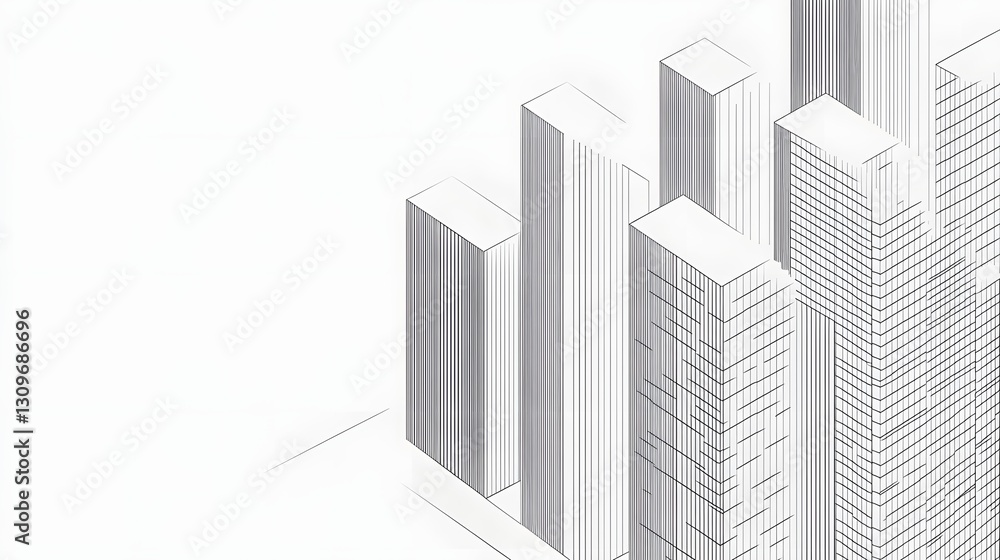 Poster futuristic cityscape with abstract line pattern and skyscraper architecture