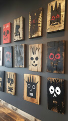 Abstract Wooden Wall Art: Grunge Faces
