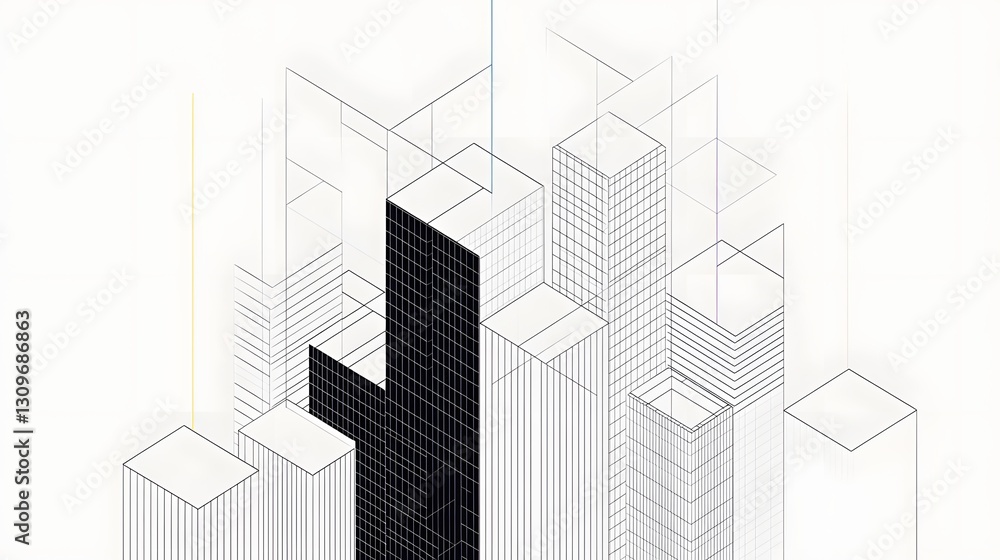 Aufkleber digital architecture with cube elements in modern city planning