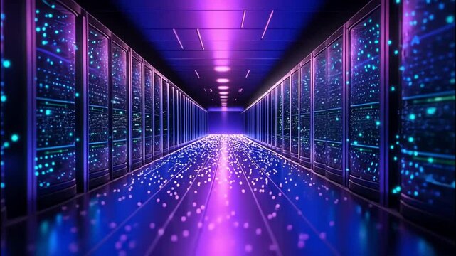 Futuristic Data Center with Digital Server | High-Tech Data Center and Data Processing | Data Center with Advanced Server Technology AI-powered security lock, Blockchain encryption system, Quantum cyb